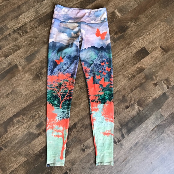 Onzie Pants - Onzie orange butterfly mountain cloud sky legging